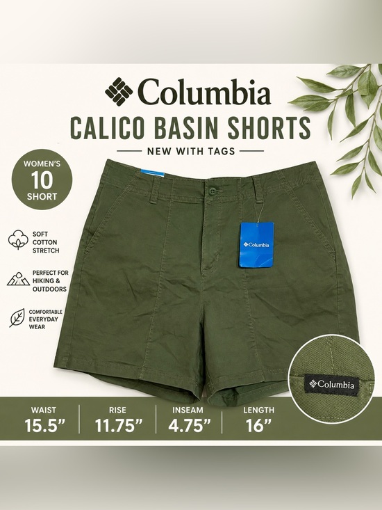 Columbia Pants - NWT Columbia Calico Basin Cotton Shorts Olive Green Size 10 Short Stretch